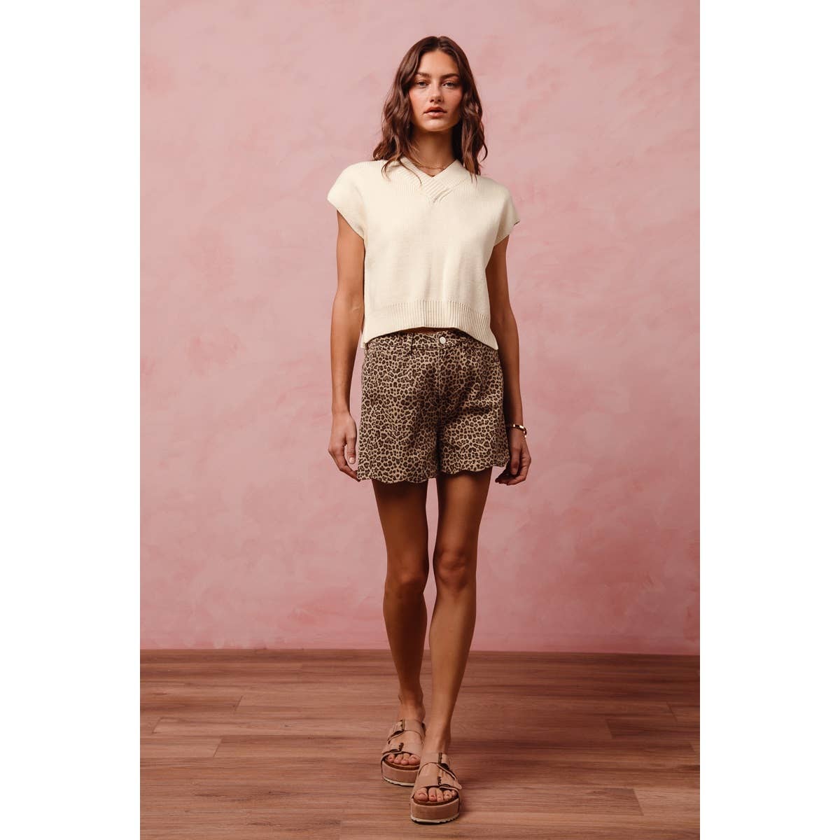 Scalloped Leopard Shorts