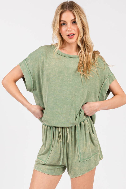 Sage Ribbed Short Set