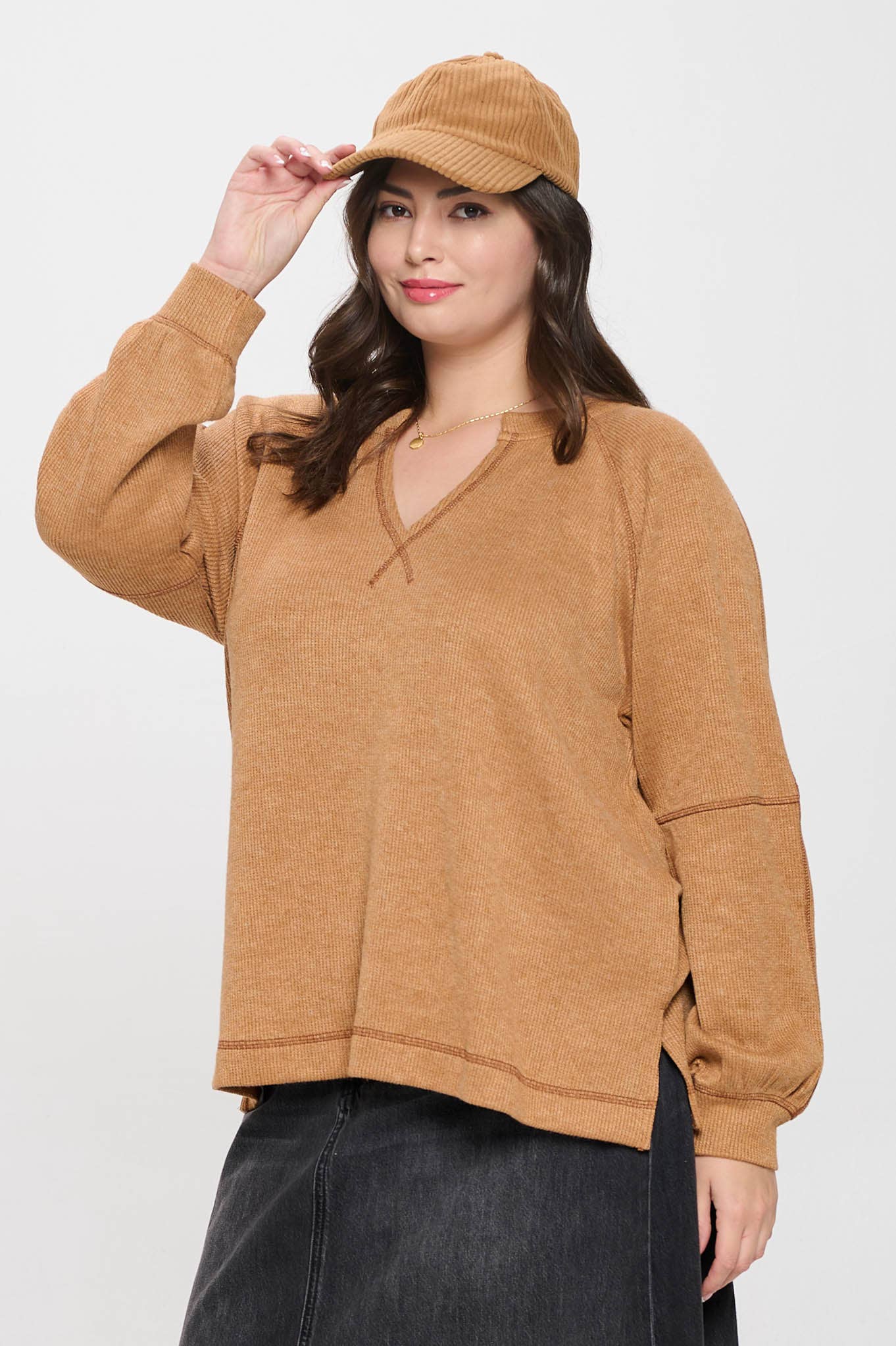 Raglan Knit Top PLUS : Caramel