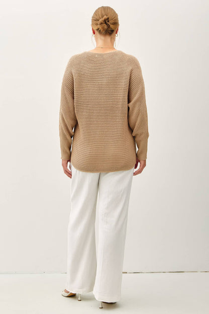 Plus Wide V-neck Long Ragland Sweater