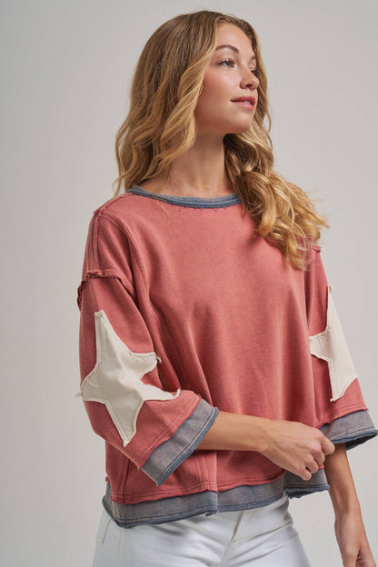 Star Sleeve Mineral Wash Top