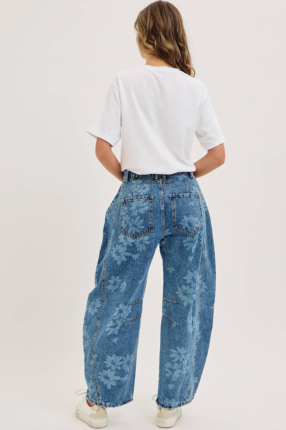 Floral Print Barrel Denim