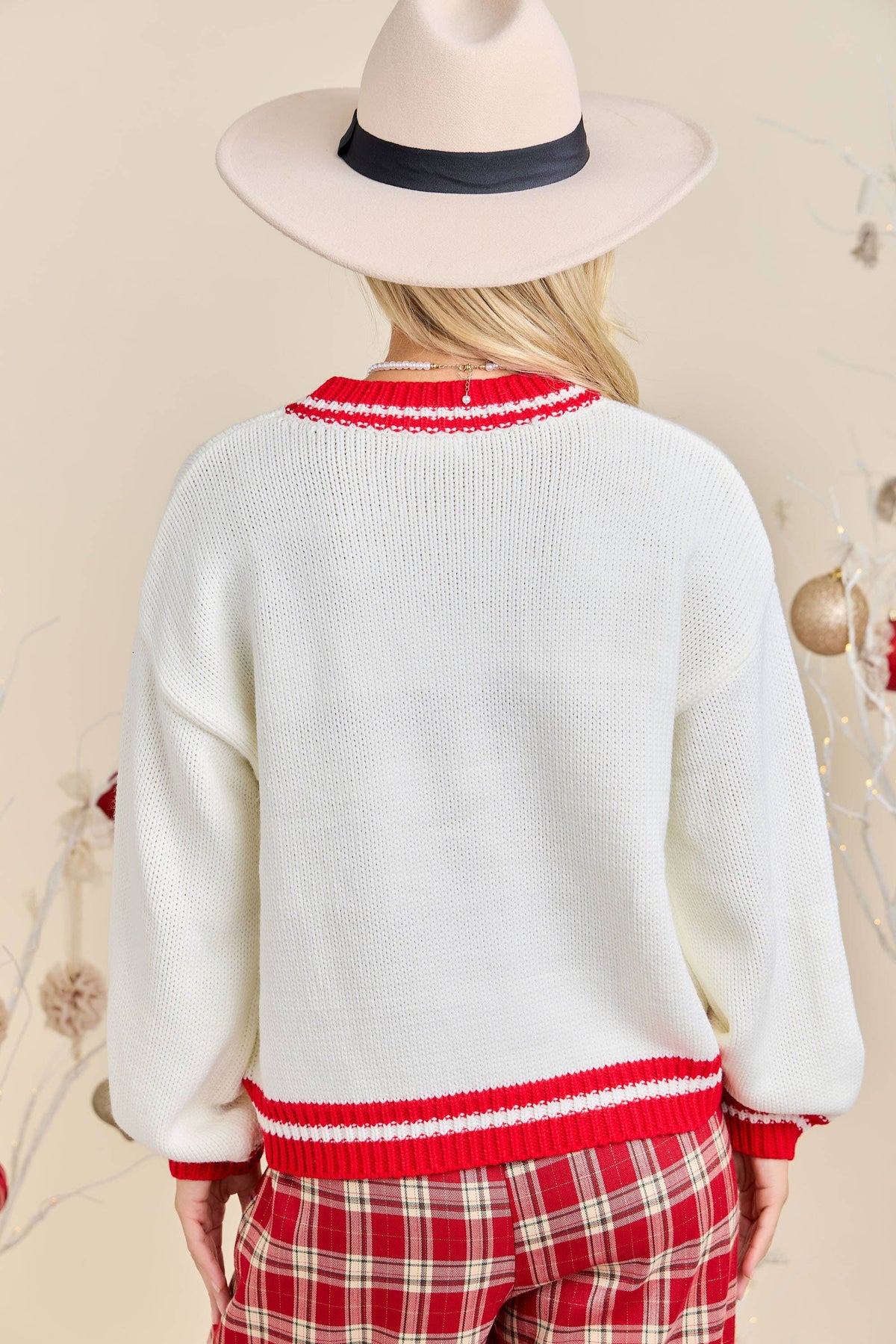 Festive Holiday Sweater With Christmas Tree Patchwork
