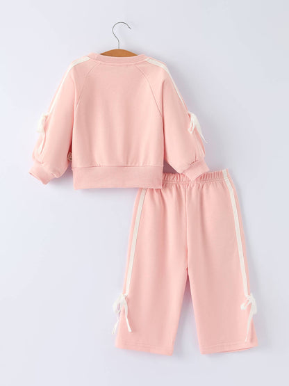 Girls Pink Bow Trim Set