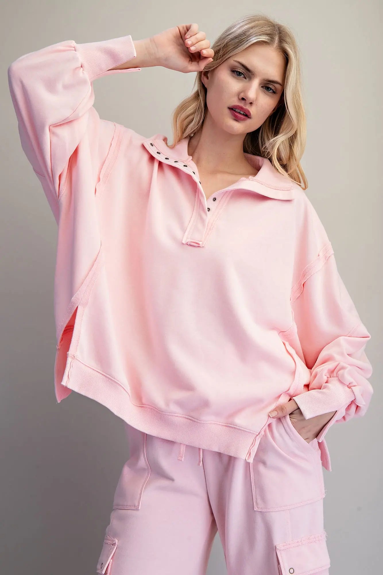 Washed Long Sleeve Pullover - Pink