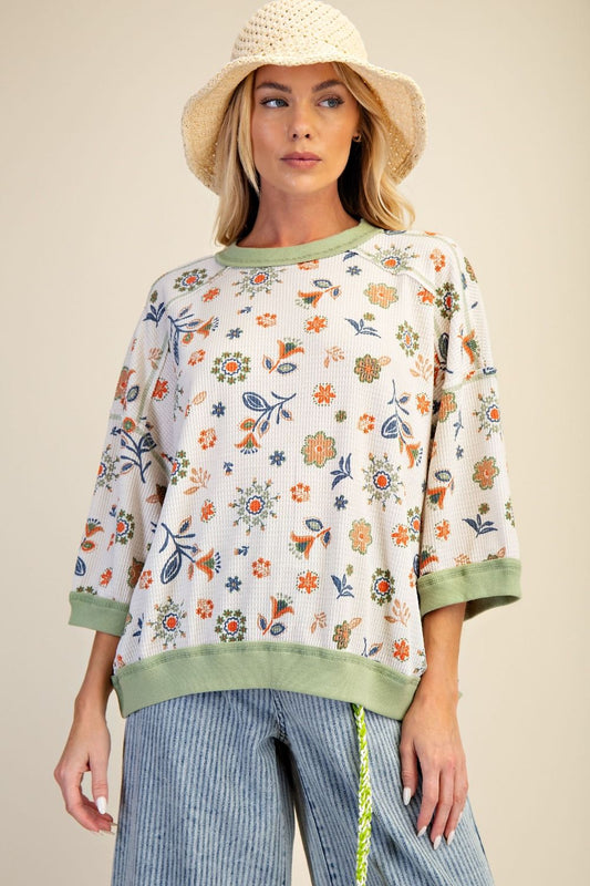 Spring Florals Waffle Knit Top - Plus