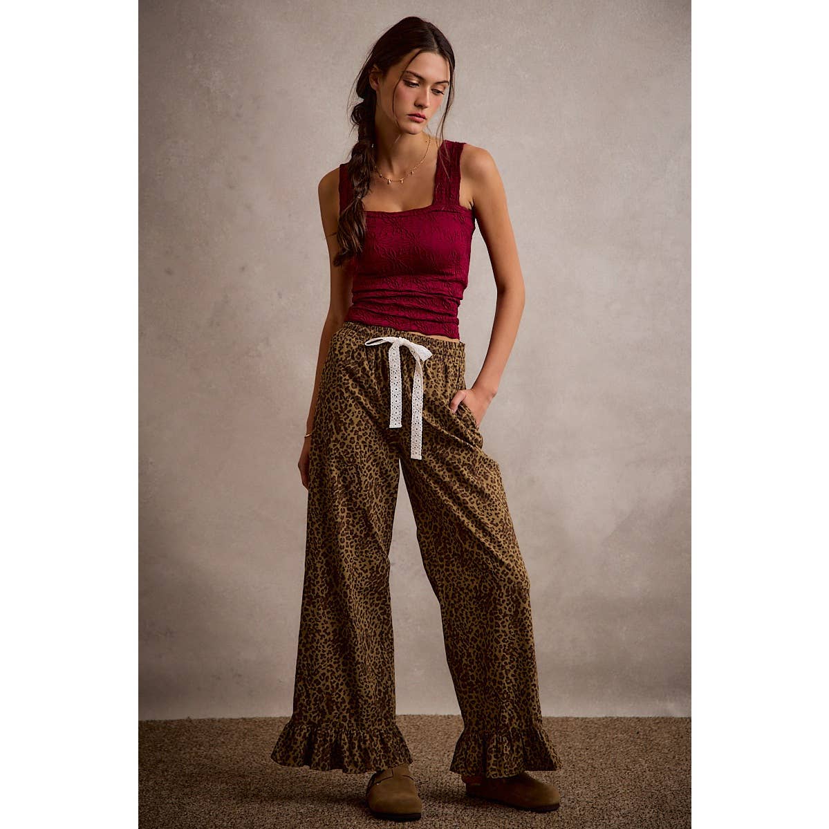 Lacey Leopard Ruffle Hem Pants