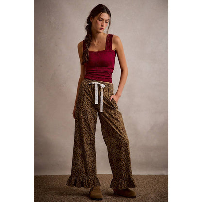 Lacey Leopard Ruffle Hem Pants