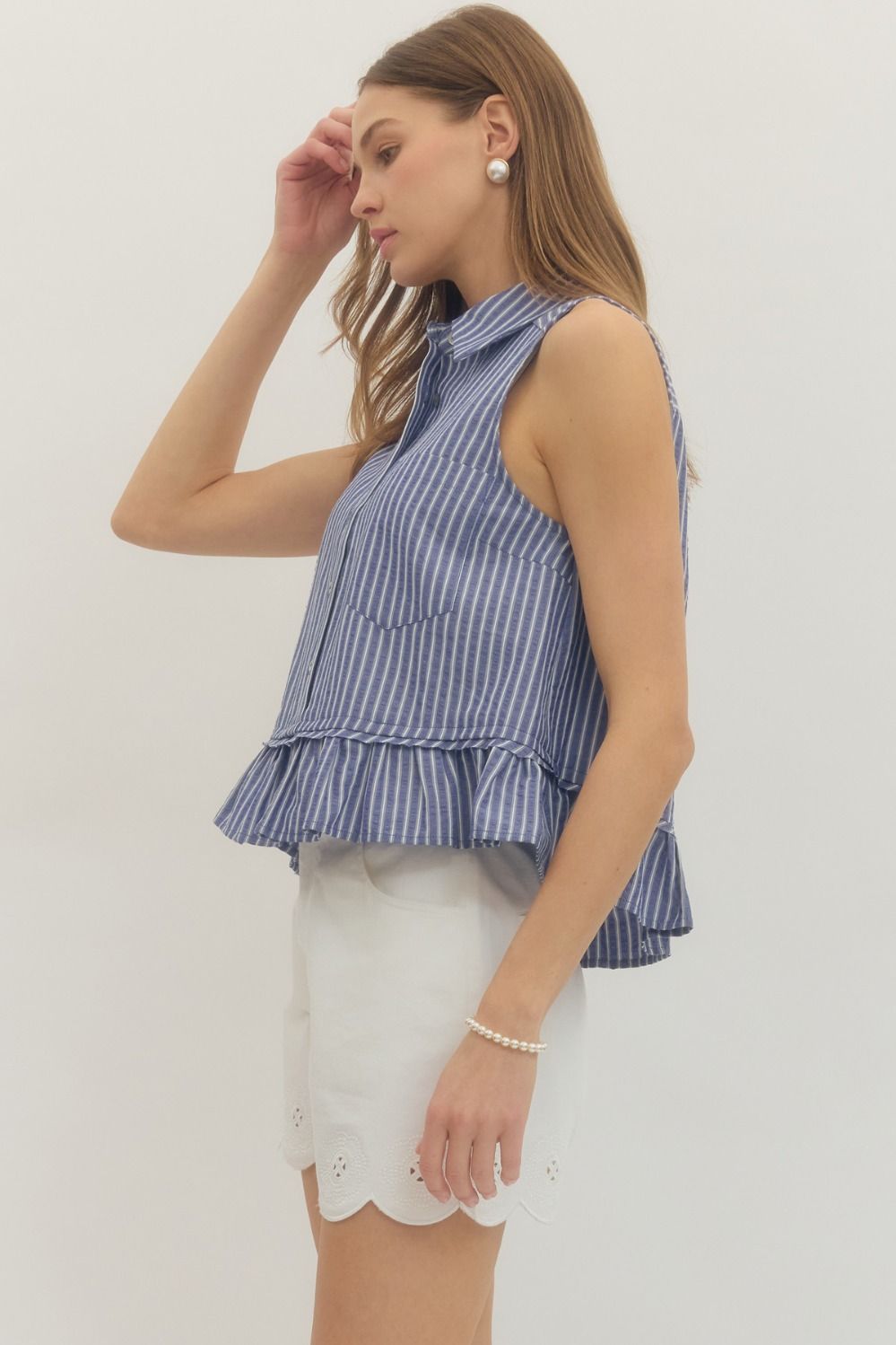 Striped Sleeveless Ruffle Hem Top