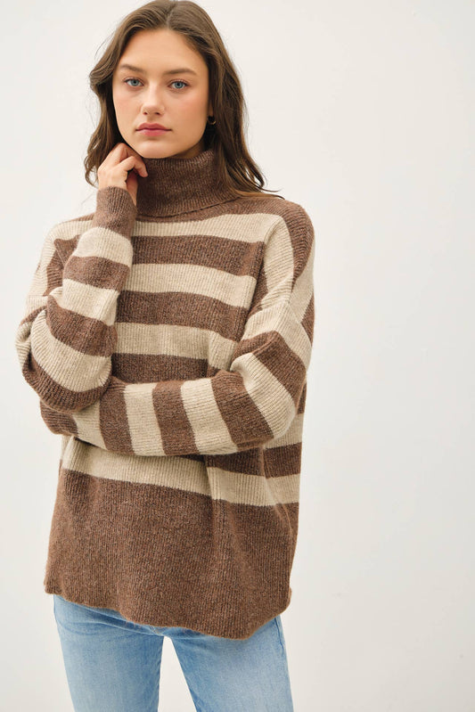 Wide Stripe Turtleneck : Cocoa