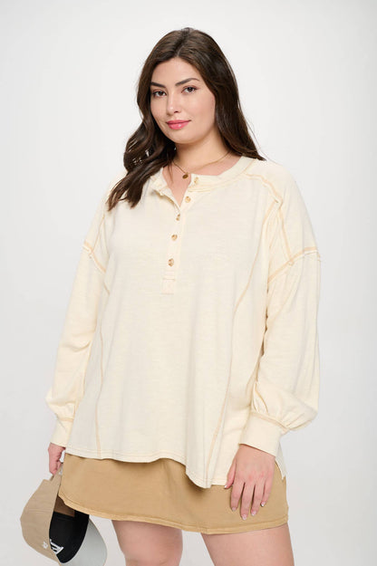 Henley Knit Top PLUS : CREAM