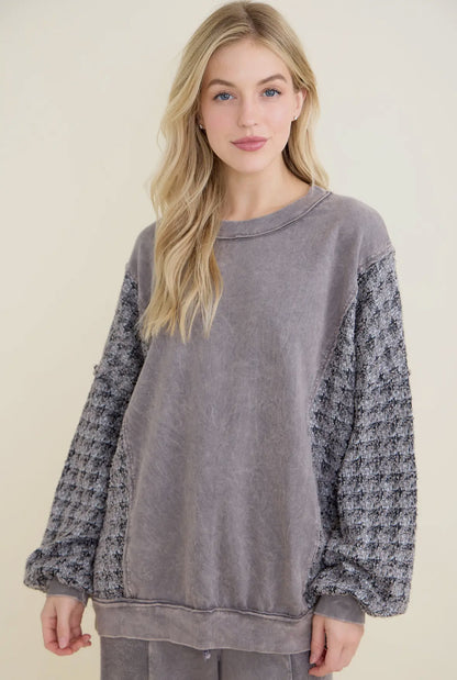Charcoal Tweed Sleeve Sweatshirt