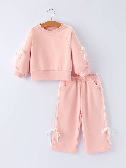 Girls Pink Bow Trim Set