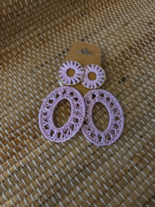 Raffia Oval Drop Earring - Lavender