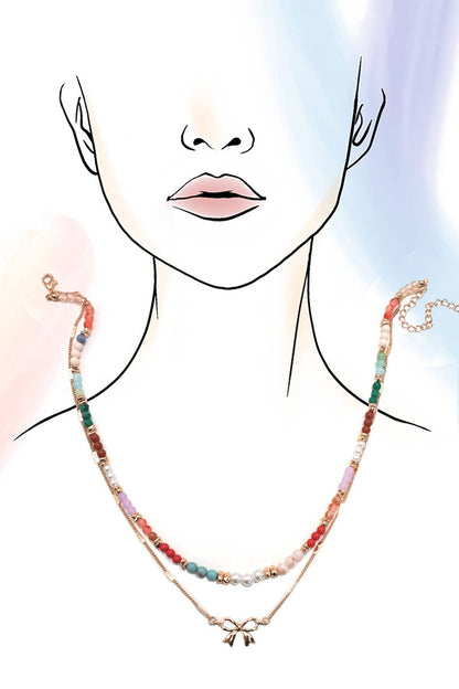 Bow + Beaded Layered Necklace