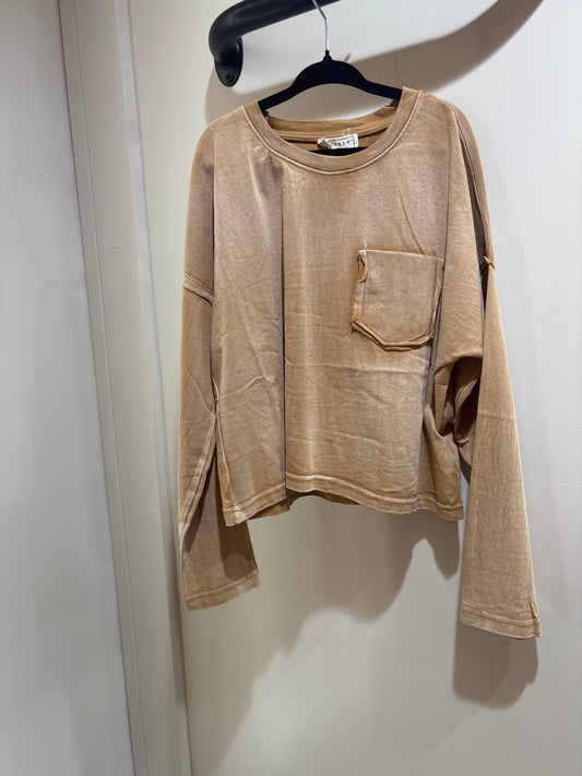 Girl’s Taupe Long Sleeve Pocket Tee