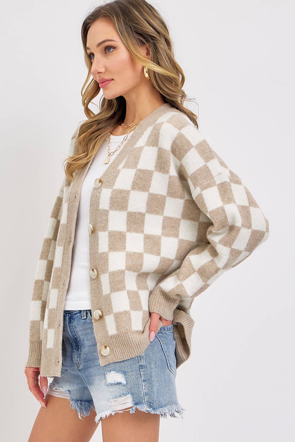 Everyday Cardigan | Beige Checkered