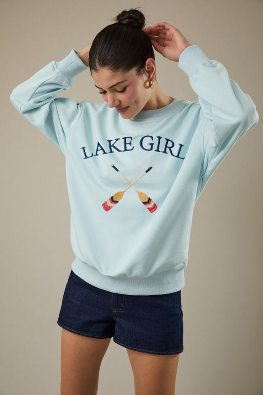 Lake Girl Embroidered Crew Neck