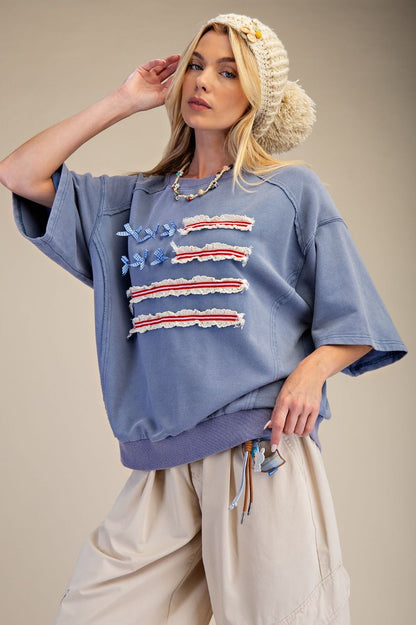 American Flag Washed Terry Pullover