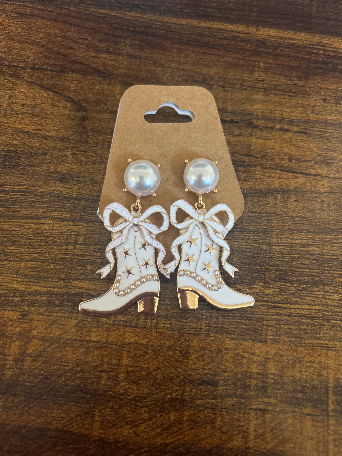 Cowboy Boot + Bow Pearl Earrings