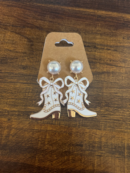 Cowboy Boot + Bow Pearl Earrings
