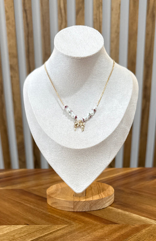 Girls Peal + Pink Floral Necklace