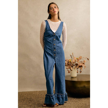 Denim Ruffle Leg Romper