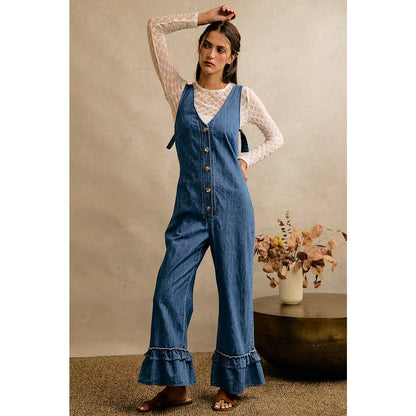 Denim Ruffle Leg Romper