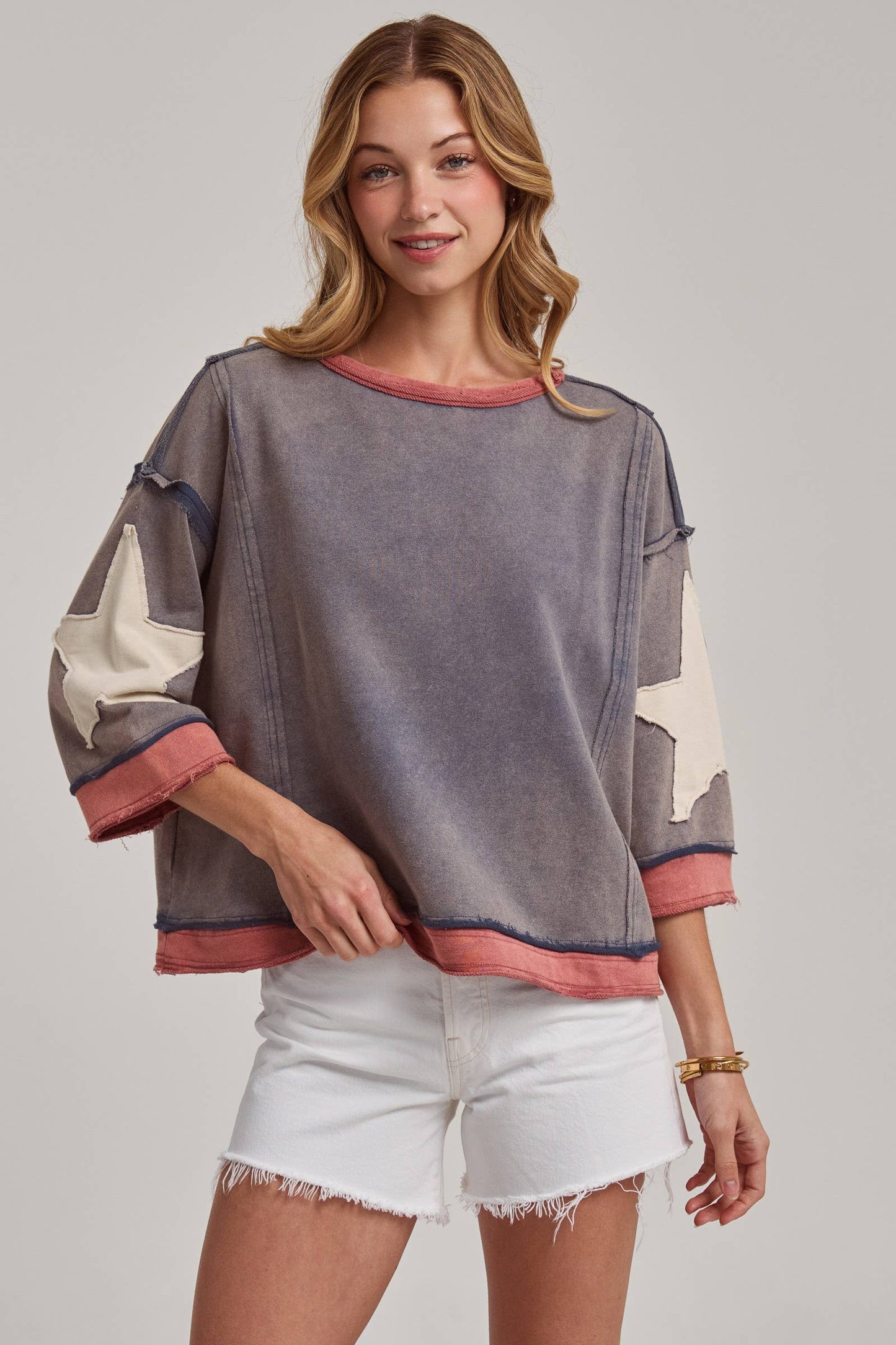Star Sleeve Mineral Wash Top