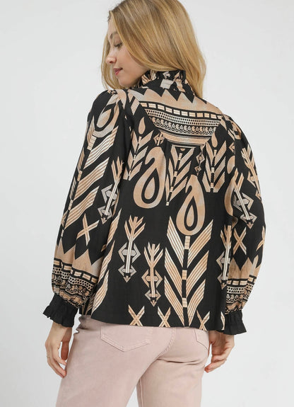 Neutral Boho Printed Blouse