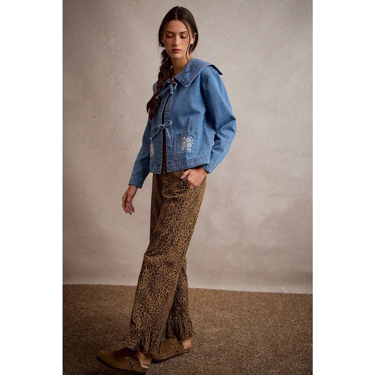 Lacey Leopard Ruffle Hem Pants