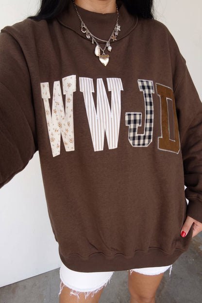WWJD Embroidered Mock Neck Sweatshirt
