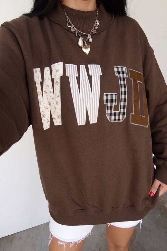 WWJD Embroidered Mock Neck Sweatshirt