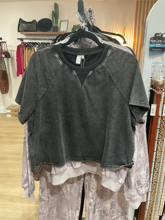 Washed Short Sleeve Knit Sweatshirt