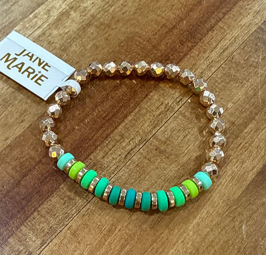 Green + Gold Beaded Bracelet