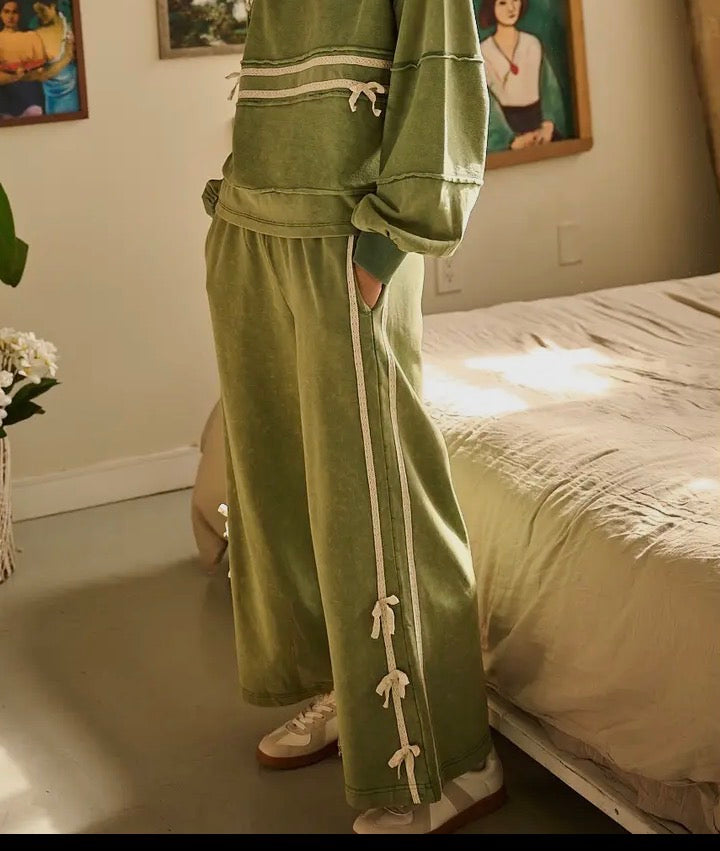 Lace Bow Wide Leg Pants