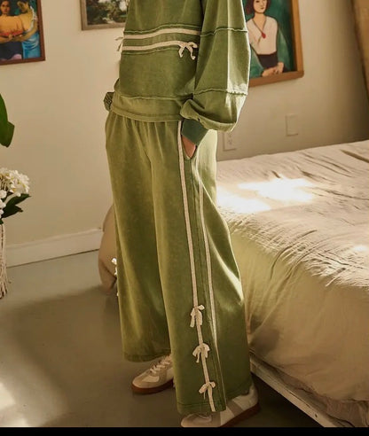 Lace Bow Wide Leg Pants