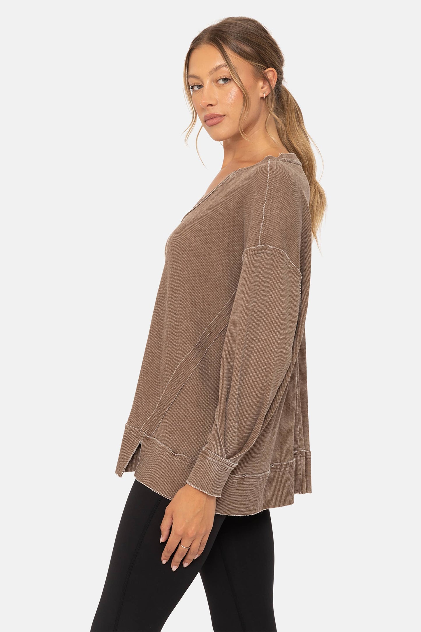 Cozy Season Waffle Knit Top | Plum