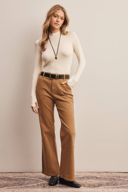 Stretch Ribbed Mock Neck Top