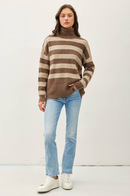 Wide Stripe Turtleneck : Cocoa