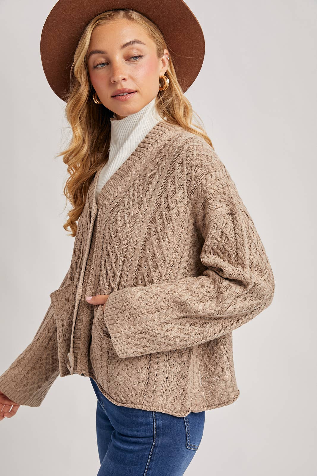 Latte Cable Knit Cardigan