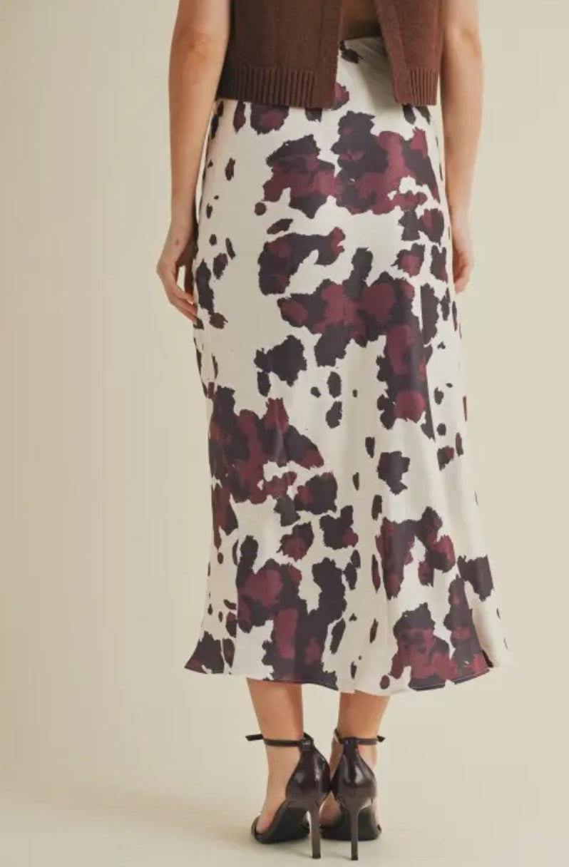 Abstract Silk Midi Skirt