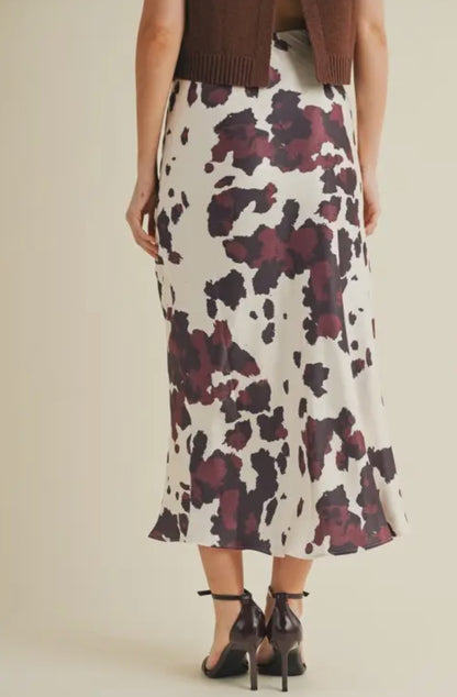 Abstract Silk Midi Skirt