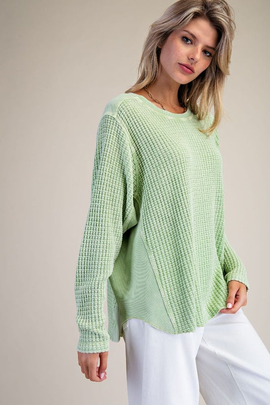 Washed Thermal Knit Top - Key Lime