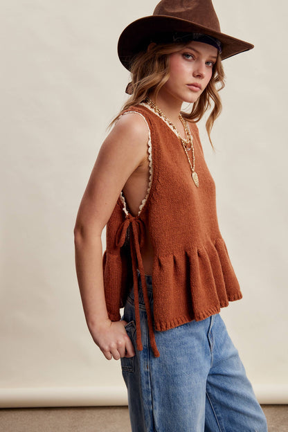 Lace Trim Peplum Top