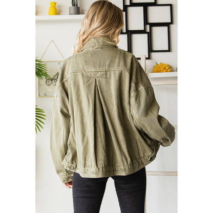 Pleated Denim Jacket - Med Denim PLUS