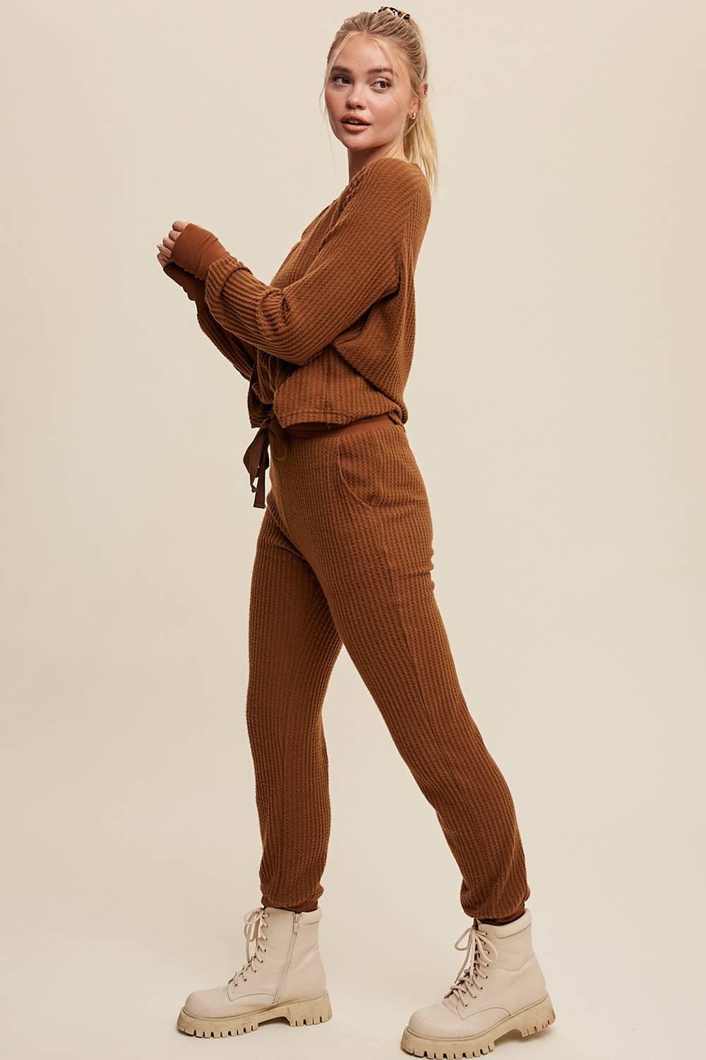 Coffee Time Waffle Knit Lounge Pant Set