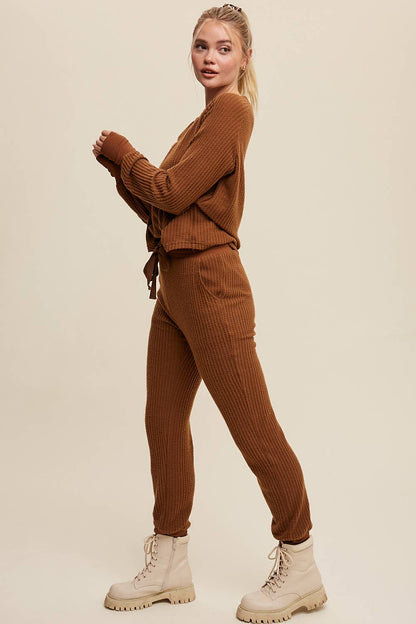 Coffee Time Waffle Knit Lounge Pant Set