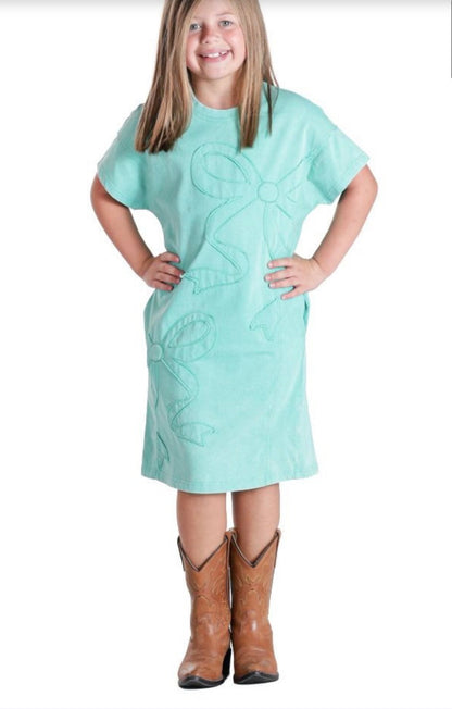 Girls Turquoise Bow Dress