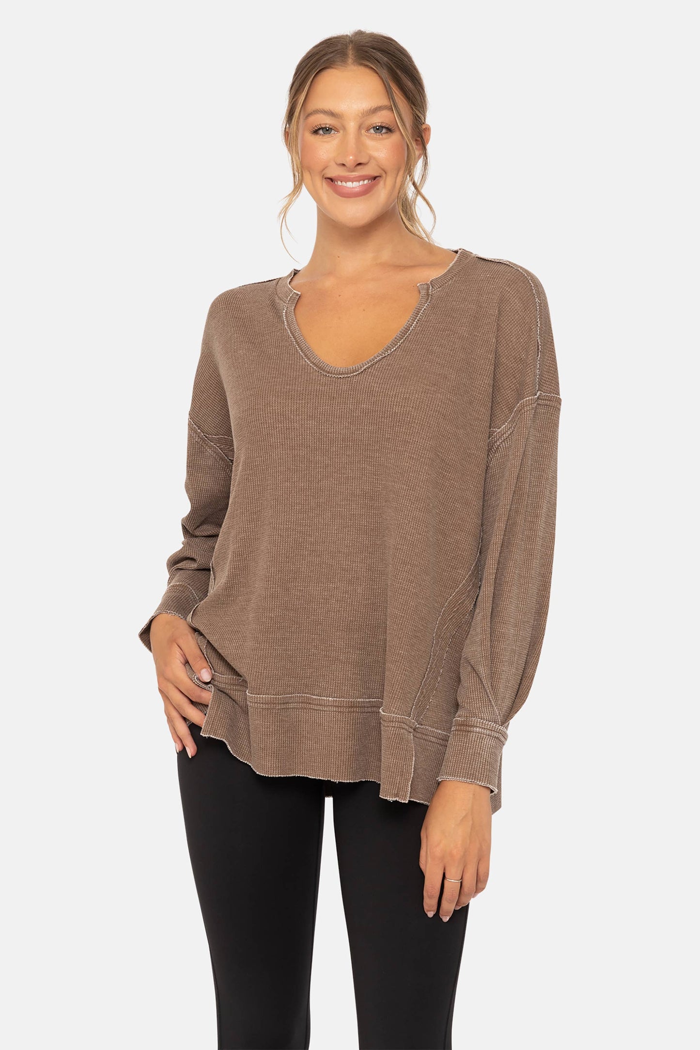 Cozy Season Waffle Knit Top | Plum